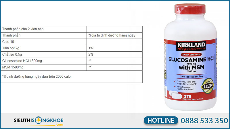 kirkland glucosamine hcl 1500mg co tac dung phu khong