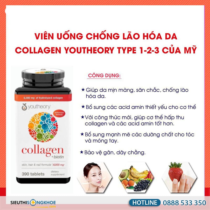 công dụng collagen youtheory type 1 2 3