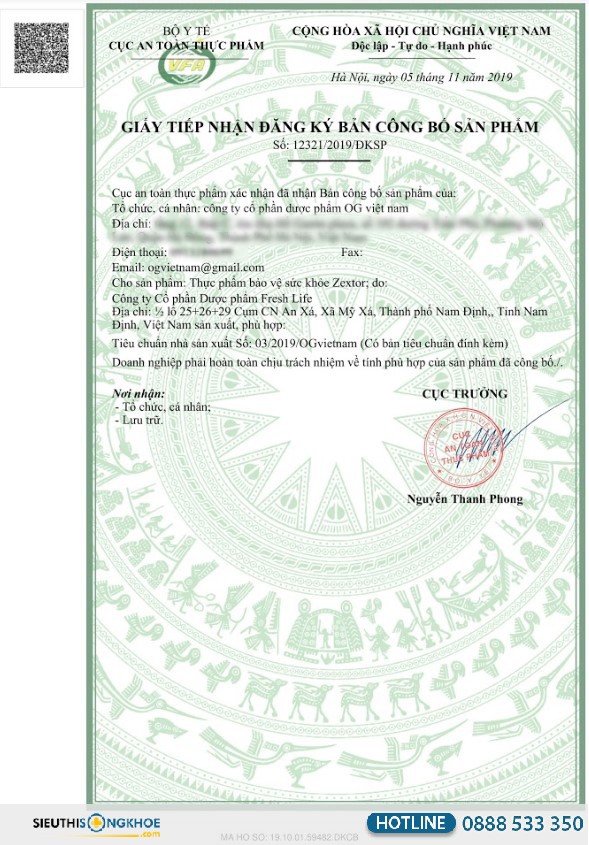 giấy chứng nhận viên sủi zextor