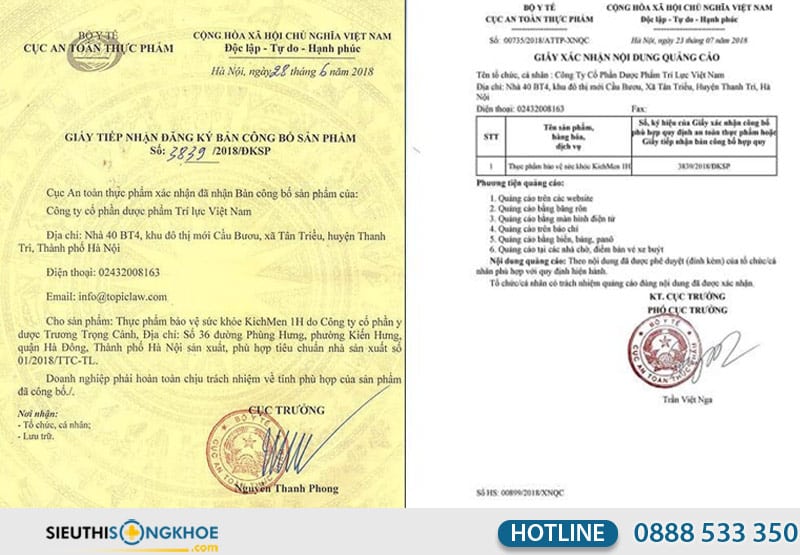 giấy chứng nhận kichmen 1h từ bộ y tế