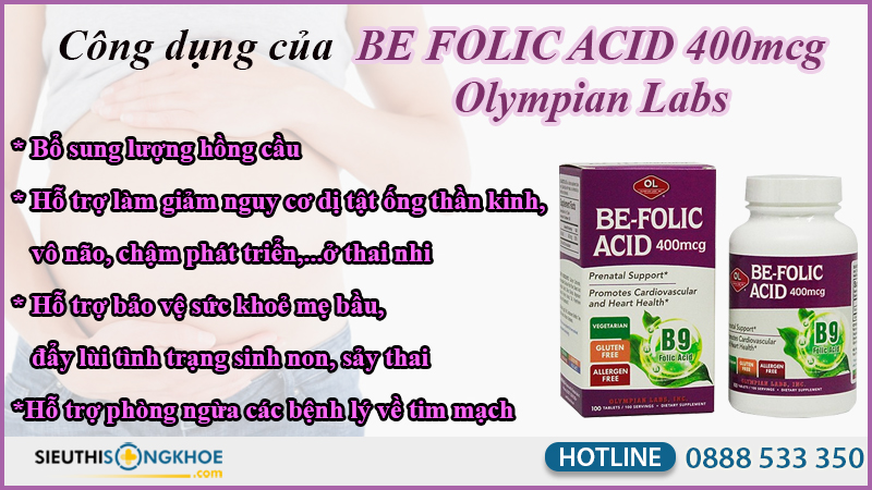 công dụng be folic acid 400mcg olympian labs