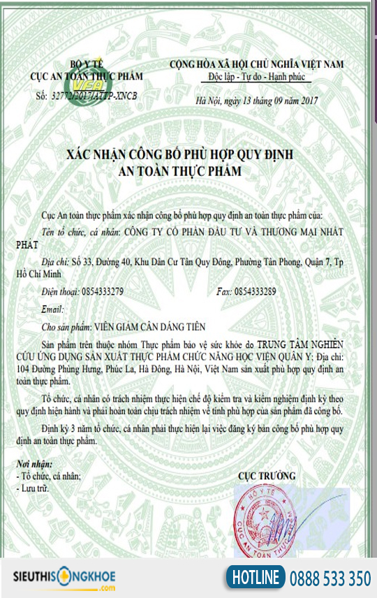 giấy chứng nhận giảm cân dáng tiên