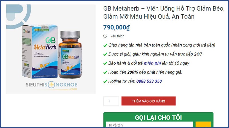 Viên Giảm Béo GB Metaherb Có Tốt Không? Giá Bao Nhiêu? Mua Ở Đâu?