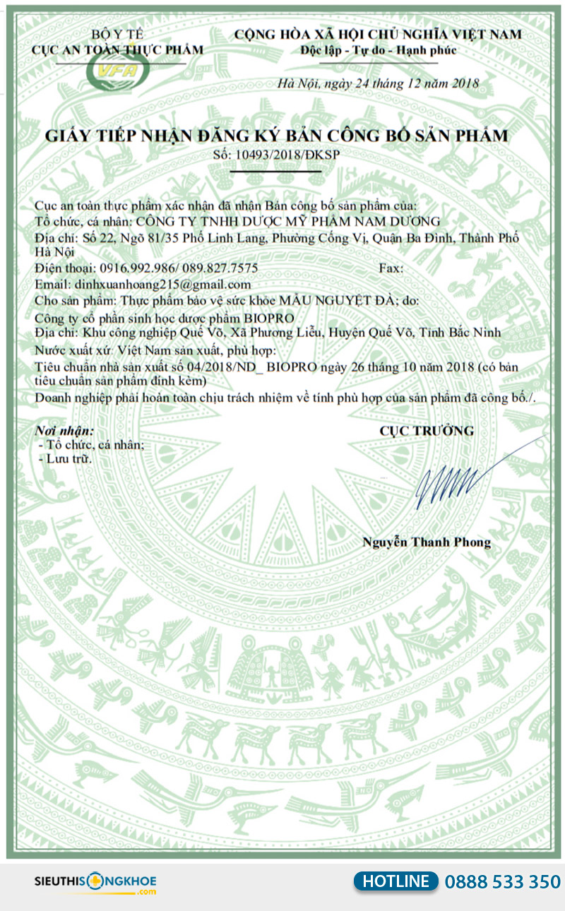 giấy chứng nhận viên uống mẫu nguyệt đà