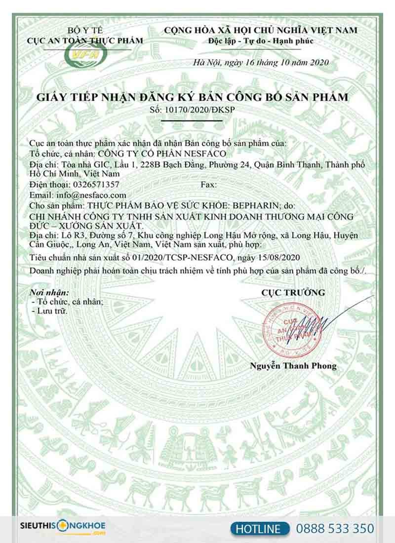 giấy tiếp nhận bộ y tế