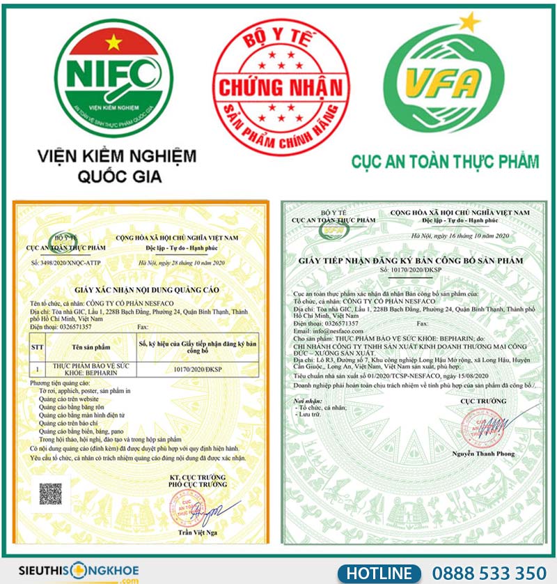 giấy chứng nhận bộ y tế của sản phẩm bepharin