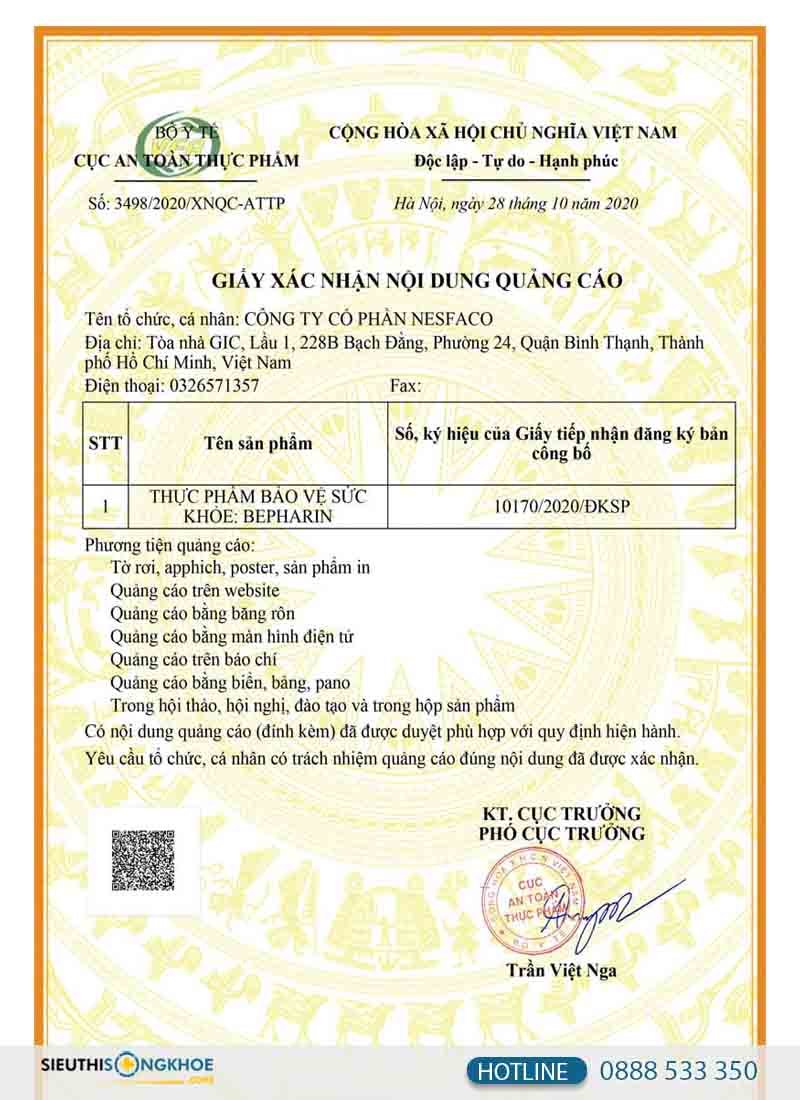 giấy chứng nhận quảng cáo