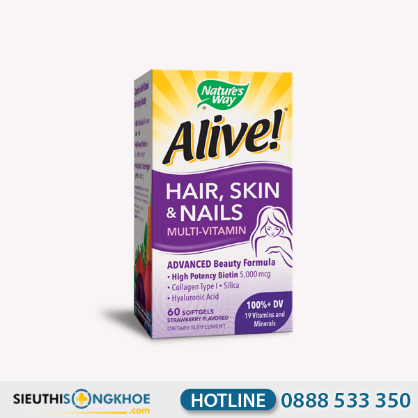Alive Hair Skin & Nails Gummies [đ] - Hỗ Trợ Dưỡng Tóc Móng Da
