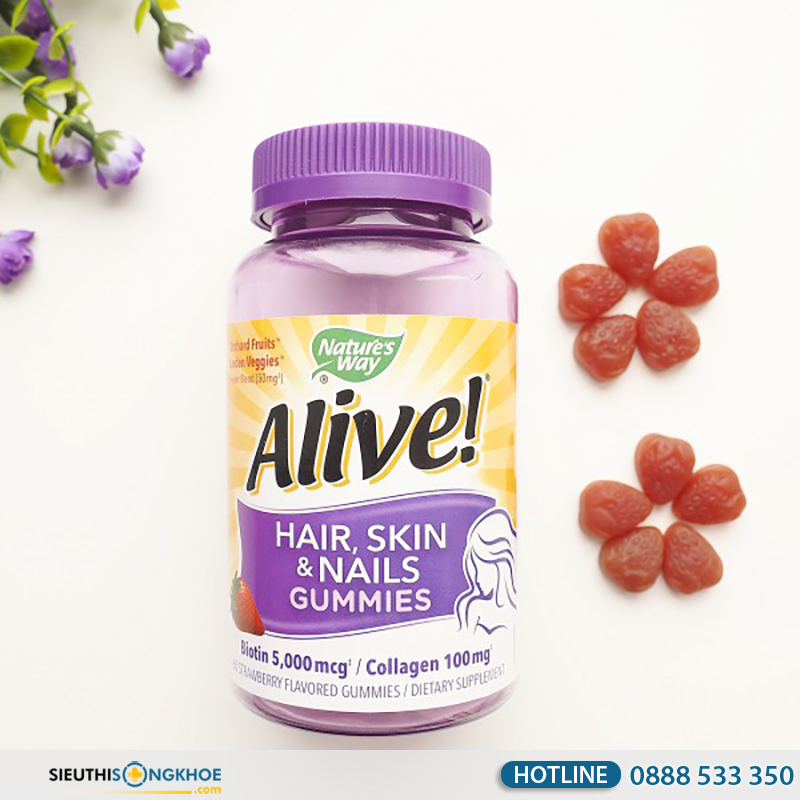 Alive Hair Skin & Nails Gummies [đ] - Hỗ Trợ Dưỡng Tóc Móng Da