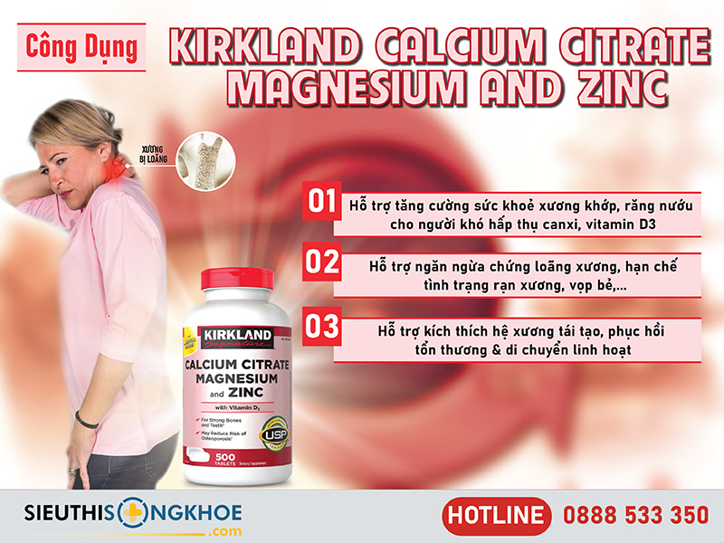 công dụng của kirkland calcium citrate magnesium & zinc