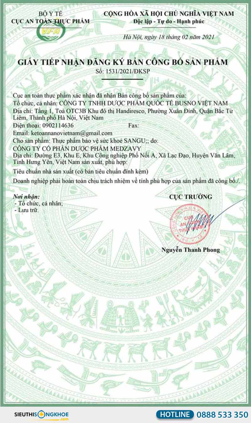 giấy chứng nhận của sangu