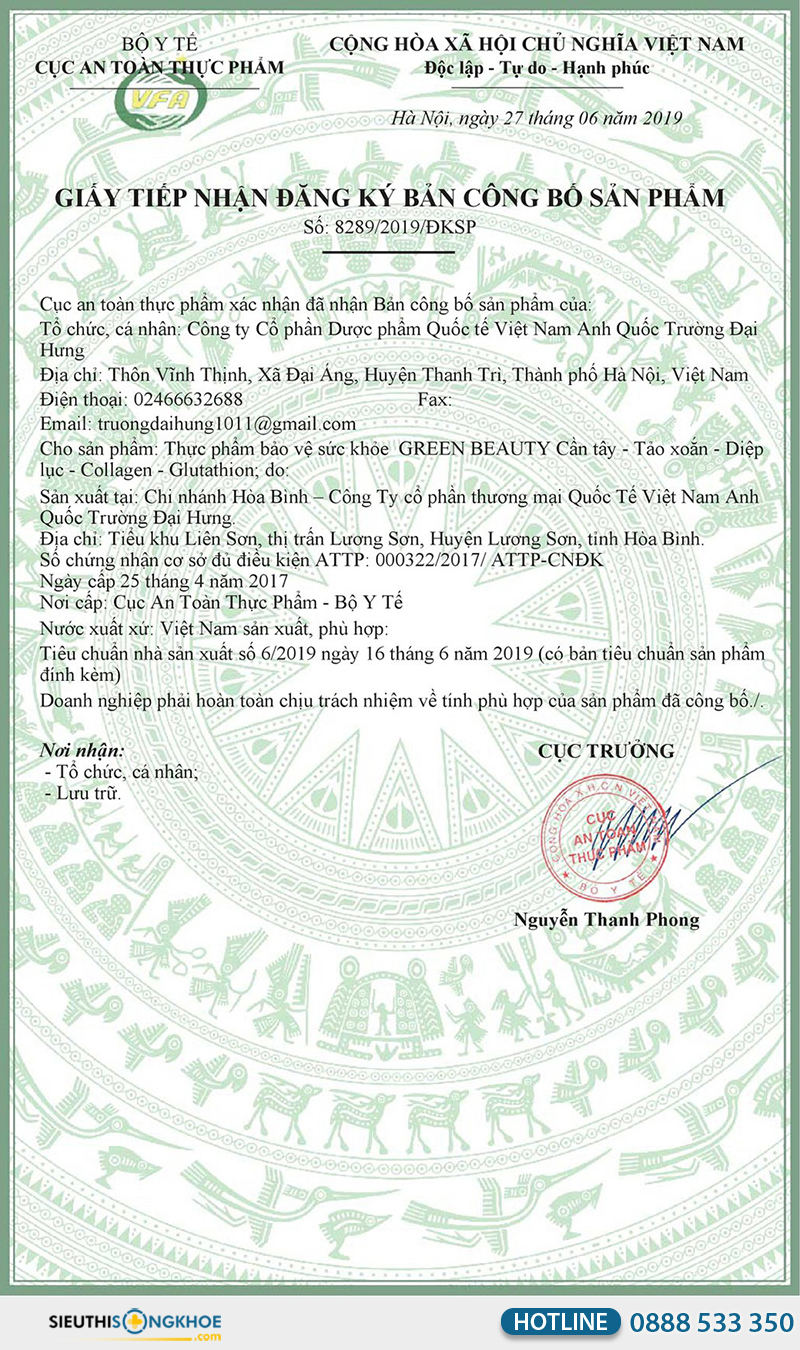 giấy chứng nhận green beauty