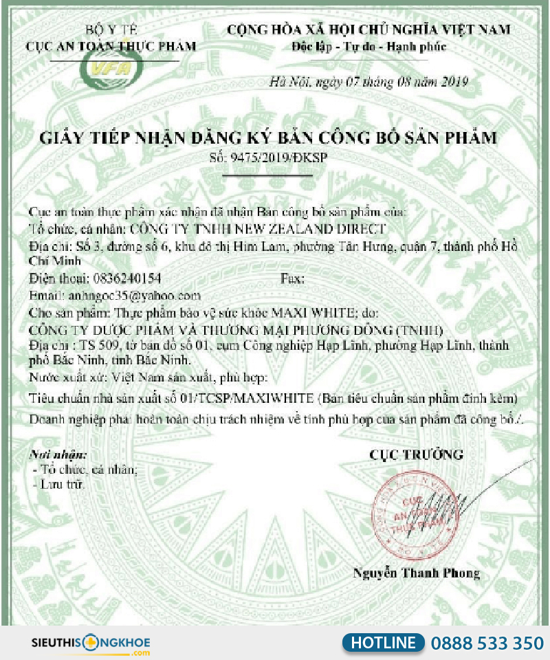 giấy chứng nhận hauora maxi white