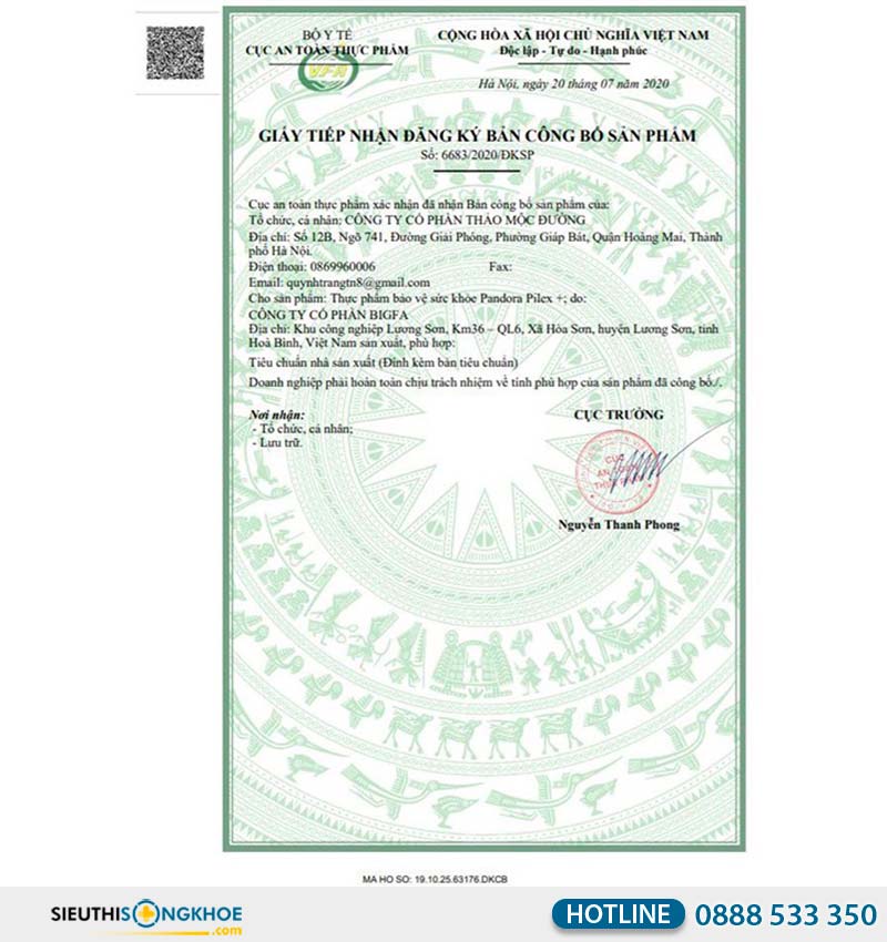 giấy chứng nhận pandora pilex