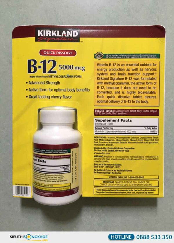 Kirkland Vitamin B12 5000mcg {630.000đ} Hỗ Trợ Cải Thiện Não