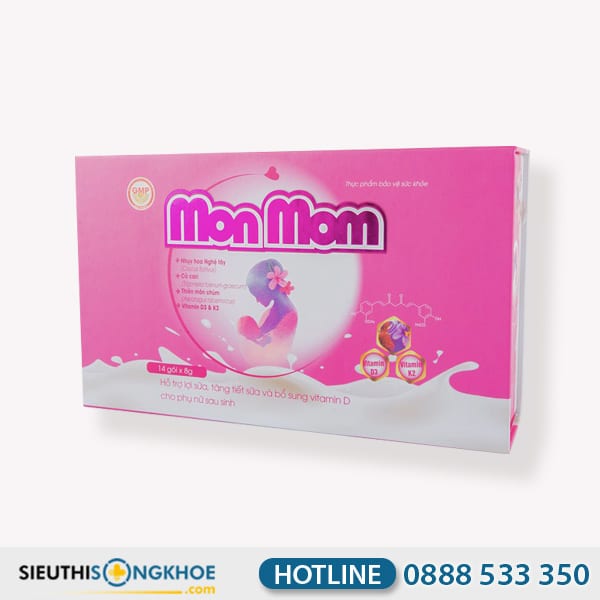 Lợi Sữa MonMom Hỗ Trợ Tăng Cường Tiết Sữa Chất Lượng Cho Phụ Nữ Sau Sinh Hộp 16 Gói x 8g