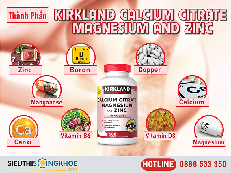 thành phần của kirkland calcium citrate magnesium & zinc