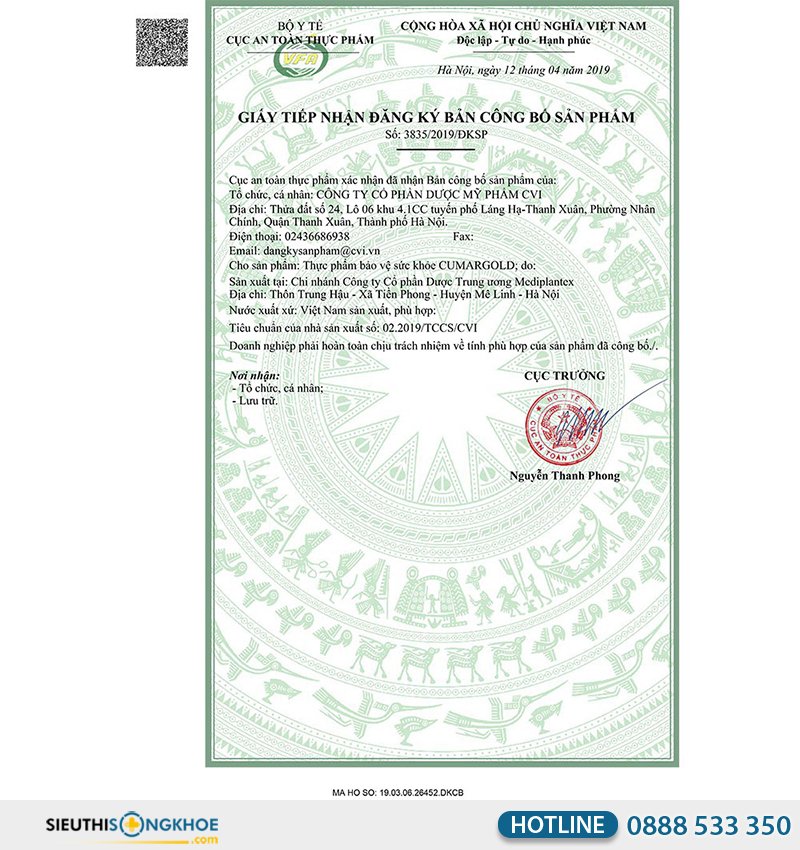 giấy chứng nhận của cumargold