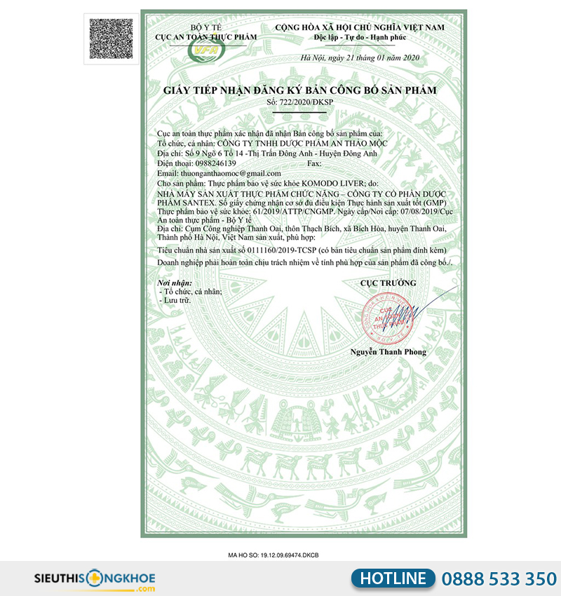 giấy chứng nhận của komodo liver