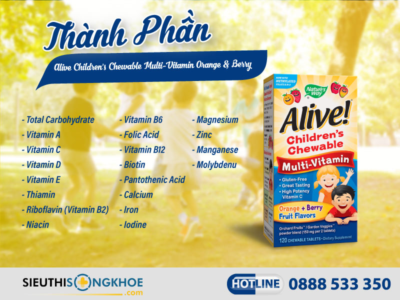 thành phần của alive children's chewable multi-vitamin orange & berry