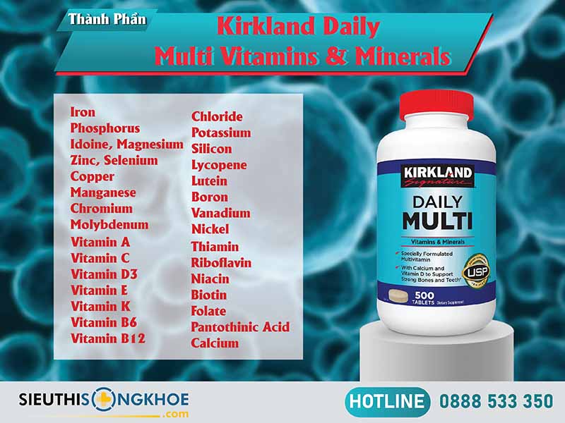 thành phần của kirkland signature daily multi vitamin & minerals