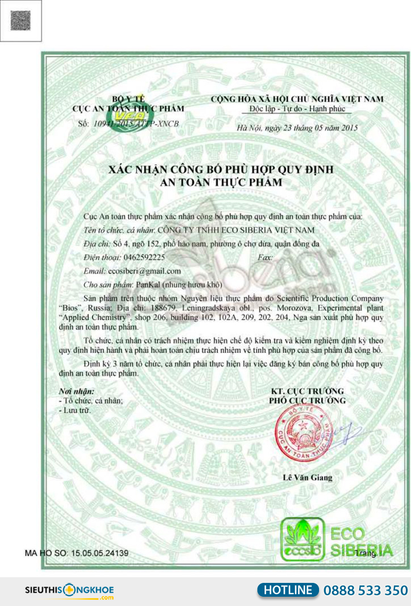 giấy chứng nhận của nhung hươu khô pankal