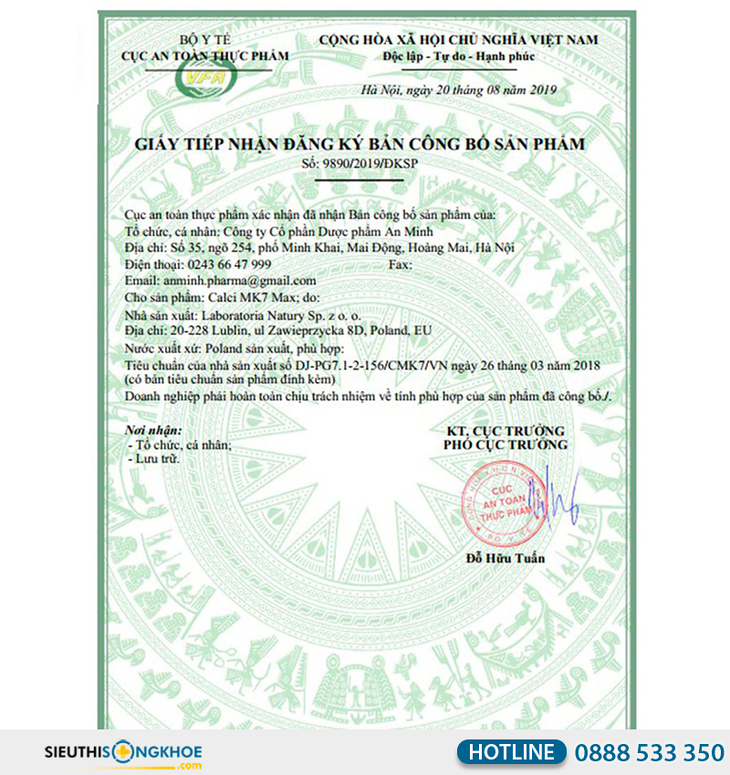 giấy chứng nhận của calci mk7 max