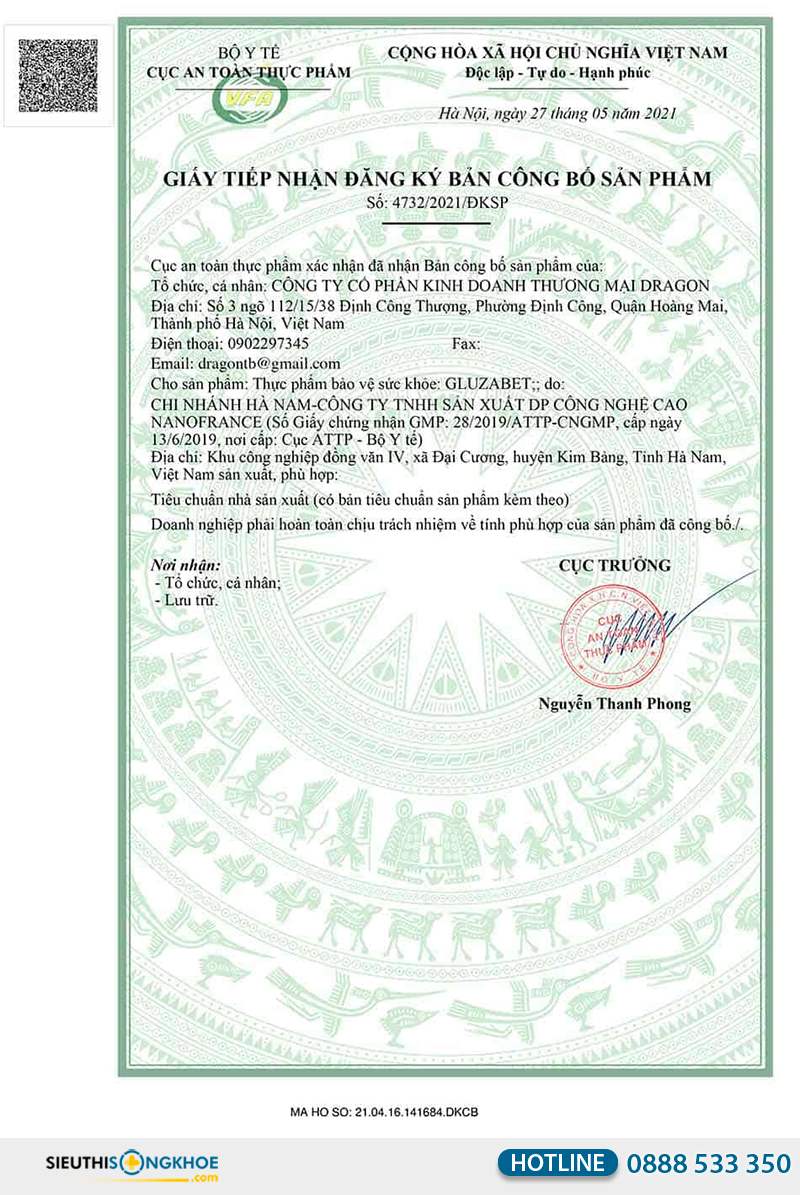 giấy chứng nhận của gluzabet