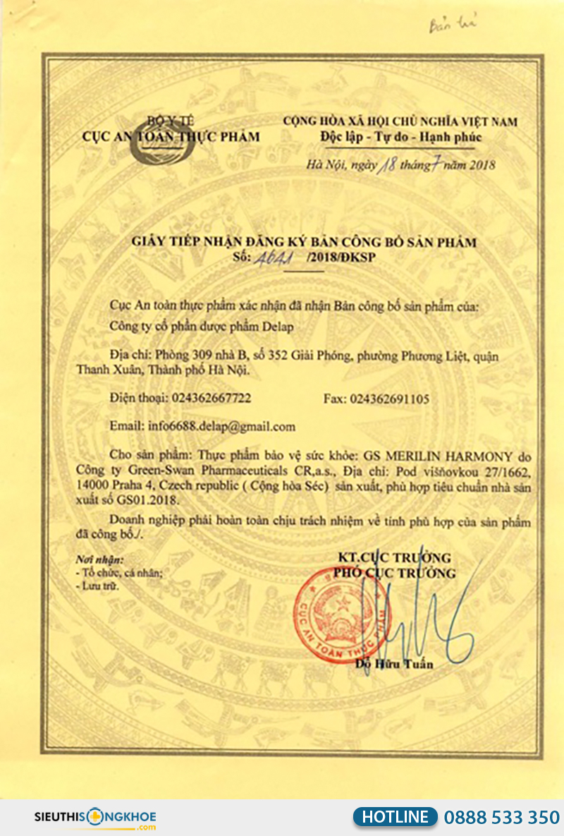 giấy chứng nhận của gs merilin harmony