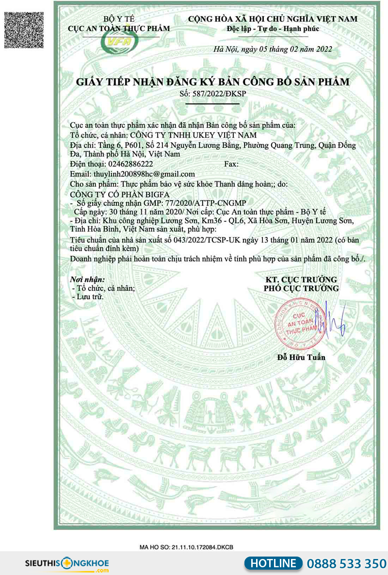 giấy chứng nhận thanh dáng hoàn