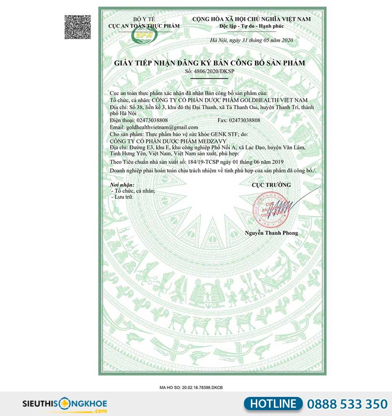 giấy chứng nhận của genk stf