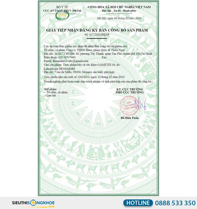 giấy chứng nhận của gametix m