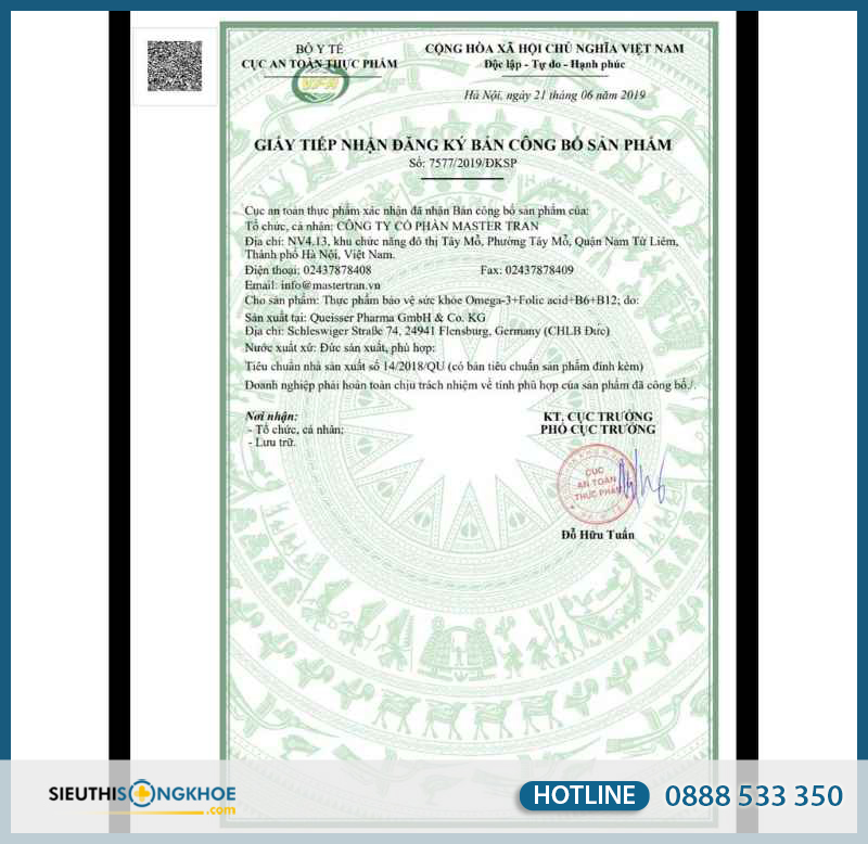 giấy chứng nhận công dụng Doppelherz Aktiv Omega 3