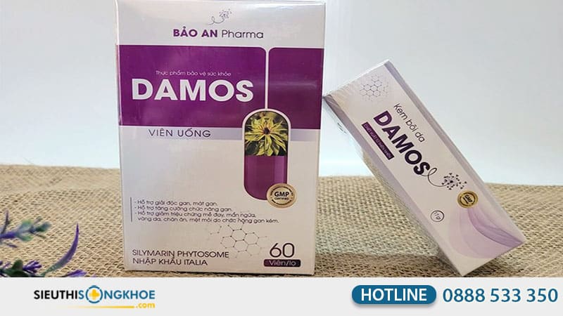 Bộ sản phẩm viên uống và kem bôi da Damos hỗ trợ điều trị các bệnh về da hiệu quả.