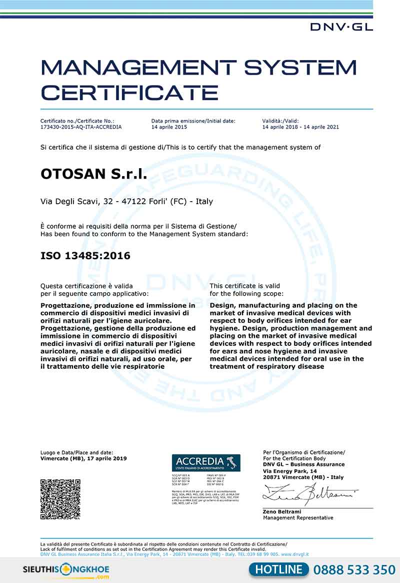 giấy chứng nhận nhà máy iso otosan nasal wash kit