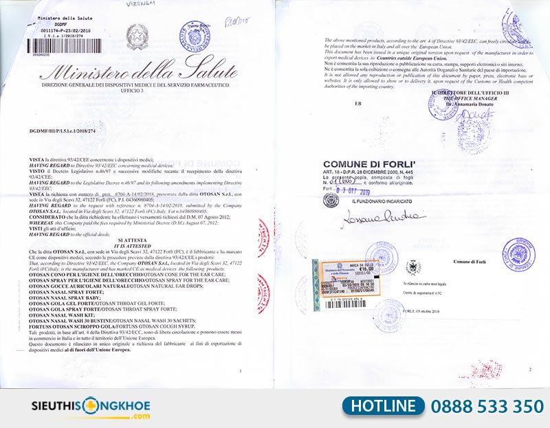 giấy chứng nhận otosan nasal wash kit