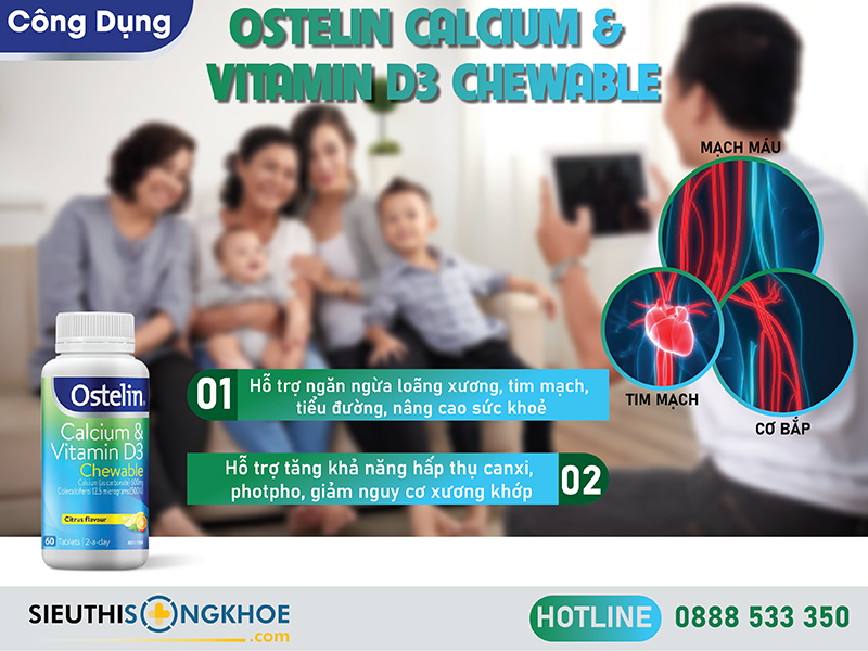 Thực phẩm chức năng nên uống chứa Canxi và D3 của Ostelin phòng loãng xương