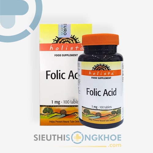 Folic Acid Holista Hỗ Trợ Phòng Ngừa Thiếu Máu & Dị Thật Thai Nhi Hộp 100 Viên