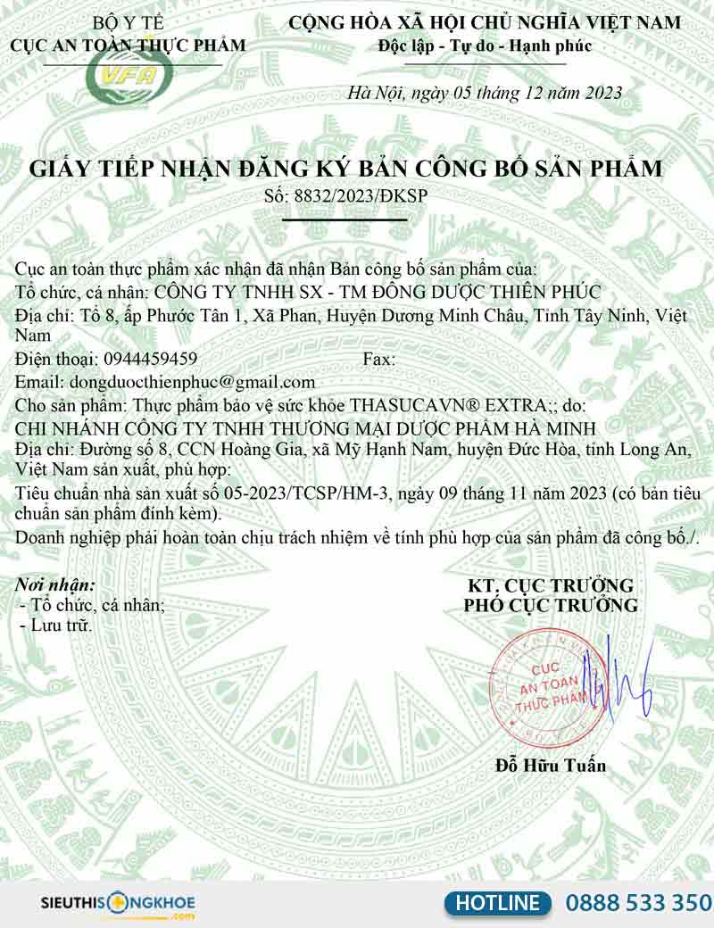 giấy chứng nhận thasucavn extra