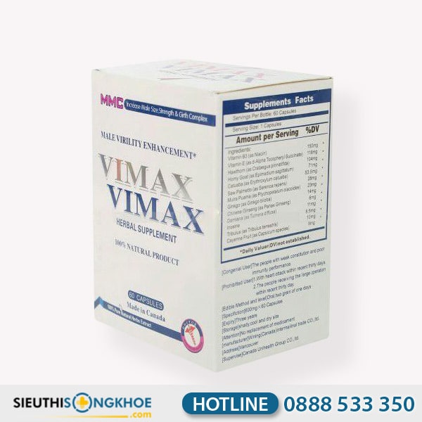 Vimax Hỗ Trợ Tăng Kích Thước Dương Vật & Sinh Lý Nam Hộp 60 Viên