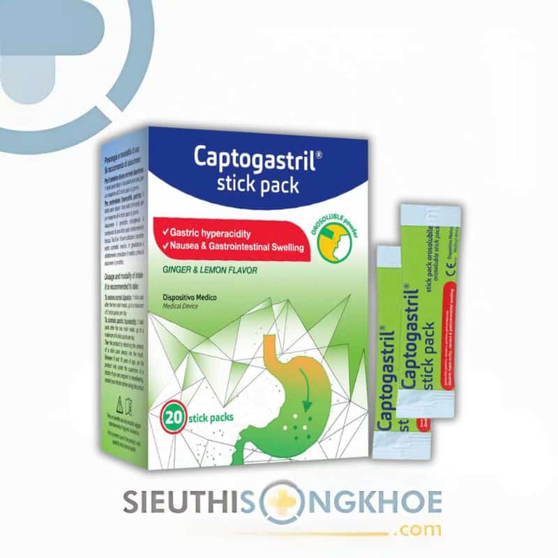 Captogastril® Bột Hòa Tan Hỗ Trợ Giảm Triệu Chứng Rối Loạn Tiêu Hóa (Hộp 20 gói x 1,7ml)
