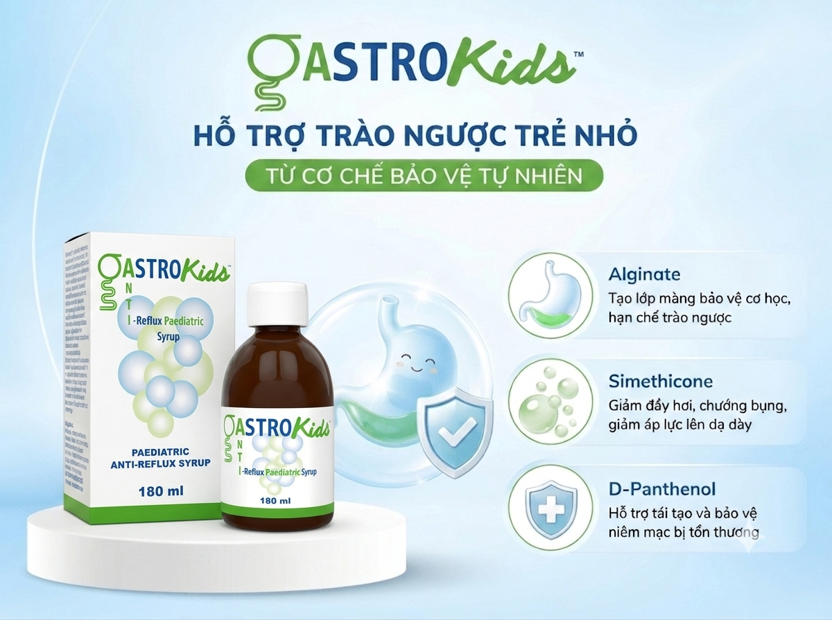 Gastrokids kết hợp nhiều thành phần hỗ trợ kiểm soát trào ngược theo cơ chế cơ học